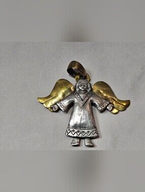 Rare HTF Jeep Collins Sterling and Brass Angel Pendant